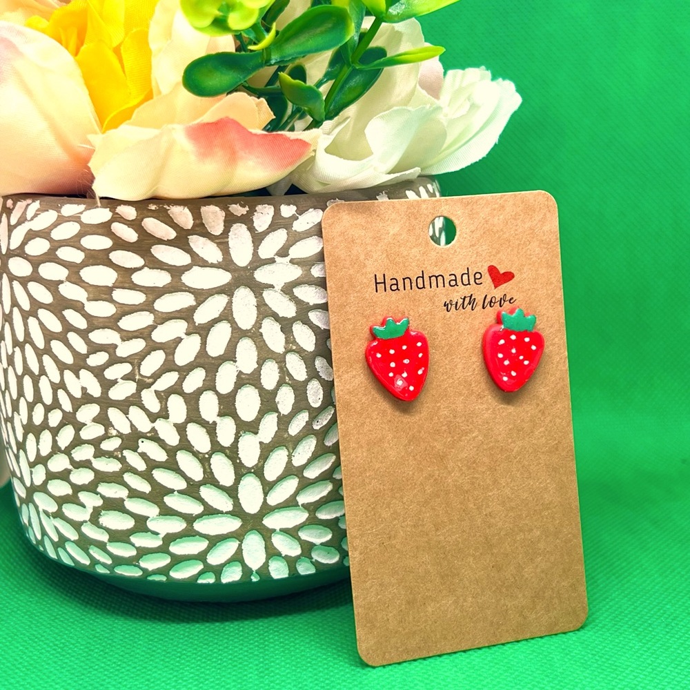 Strawberry polymer clay earring
